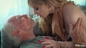 A stunning blonde with natural tits gives an amazing blowjob to an elderly man and begs him to fuck her harder until he ejaculates in her mouth, which she eagerly swallows